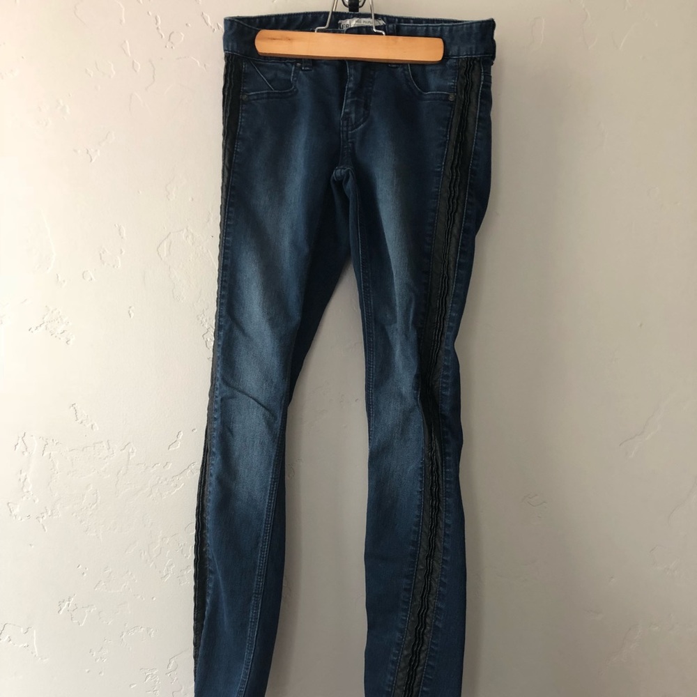 OBO Free people skinny jeans w black leather trim